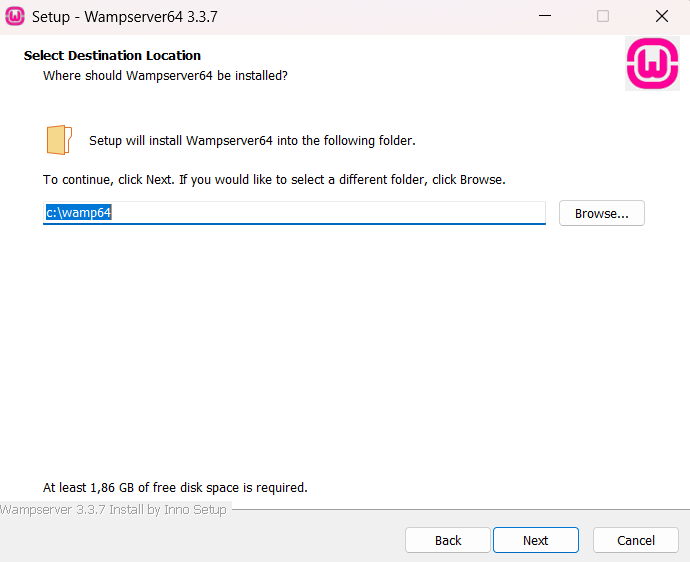 Penetapan lokasi instalasi wampp server di windows